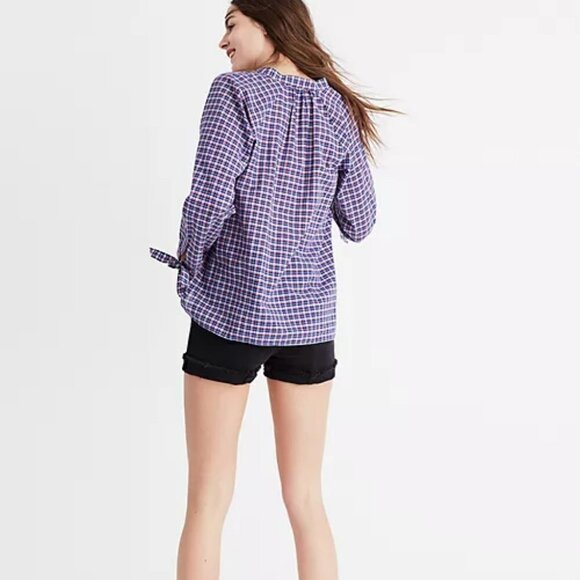 𝅺MADEWELL Tie-Sleeve Popover Top in Whitby Plaid - Picture 6 of 9
